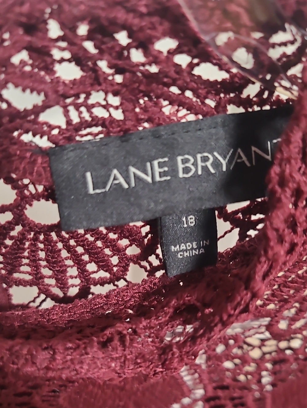 Lane Bryant Maroon Crochet Lace Long-Sleeve Top Blouse sz 18 NWT - Picture 2 of 4